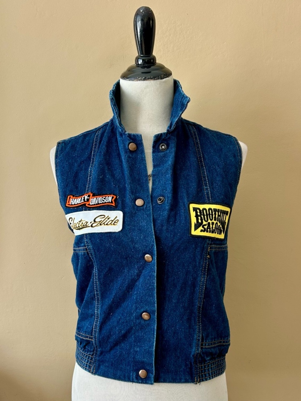 Vintage 90s Harley Davidson Denim Vest Boot Hill Saloon Electra Glide Eagle S - Picture 14 of 14
